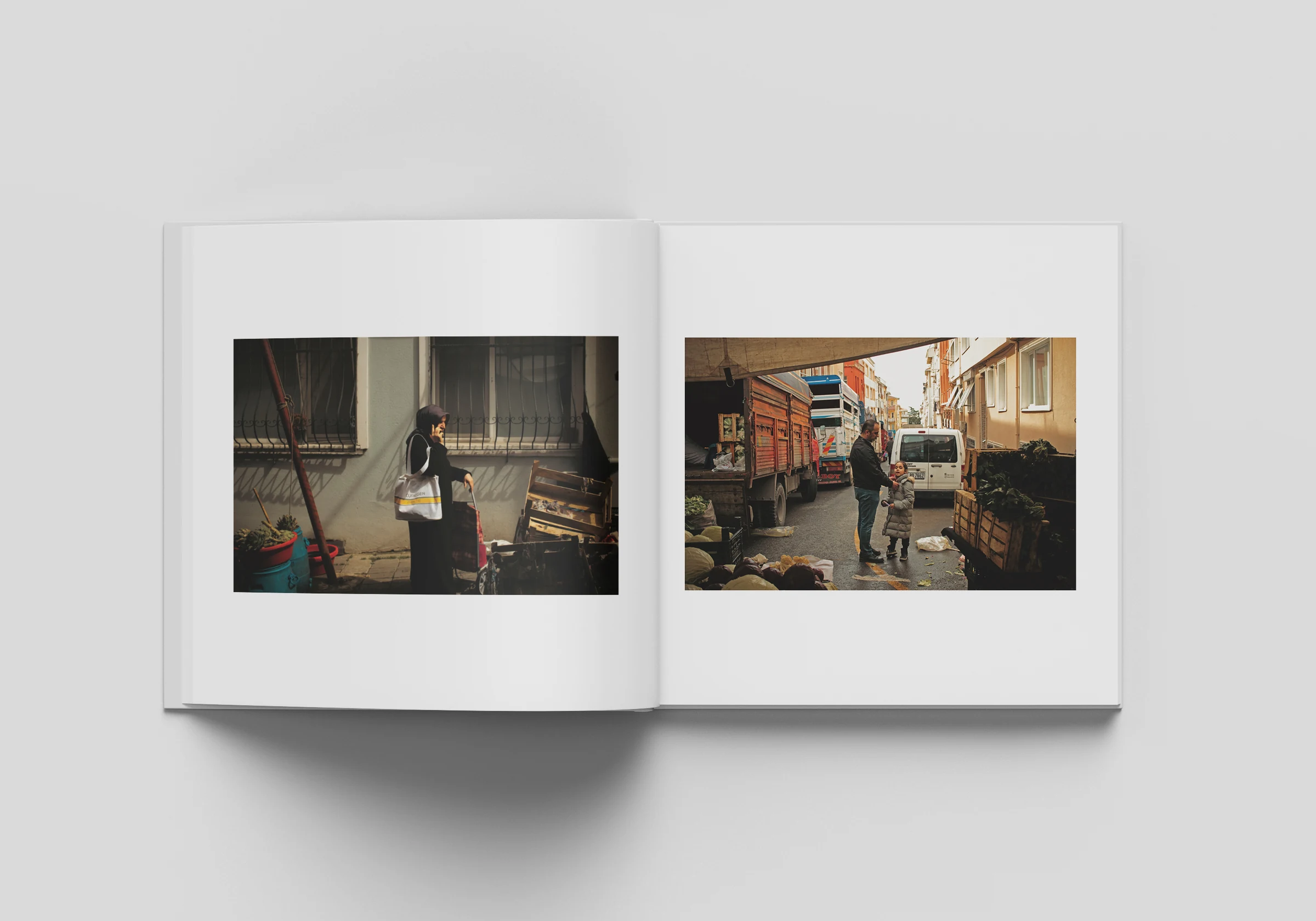 Ordinary Crossings spread with everyday scenes in an Istanbul market